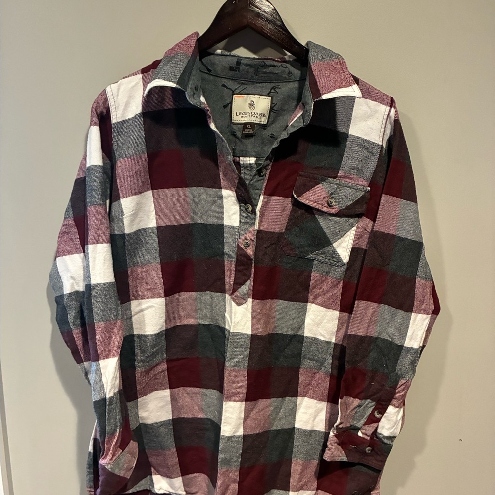Legendary Whitetails Maroon, Gray & White Plaid  1/3 Button-Down Shirt